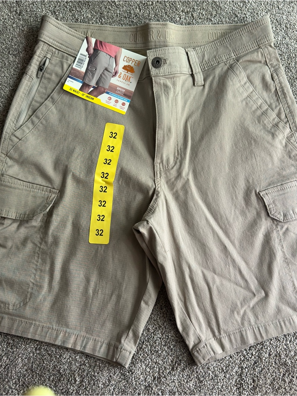 Copper & Oak Supple Co NWT Mens Ripstop Cargo Shorts Size 32 Tan